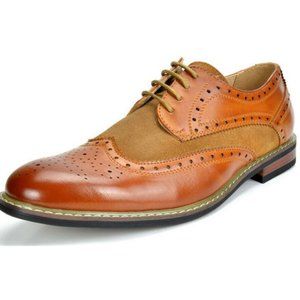 Bruno Marc – Caramel Prince Leather Lined Lace-up Wing-Tip Formal Dress Oxfords
